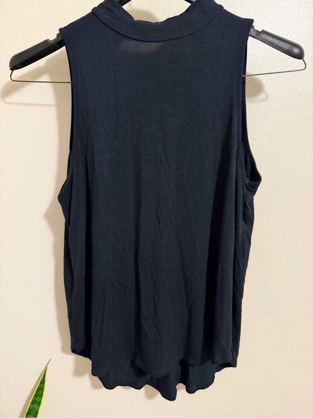 Sleeveless Mock Neck Tank Top with Open Back- Black